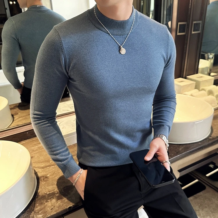 羊毛衫男士秋冬季韩版潮流修身打底毛衣高级感纯色简约保暖针织衫