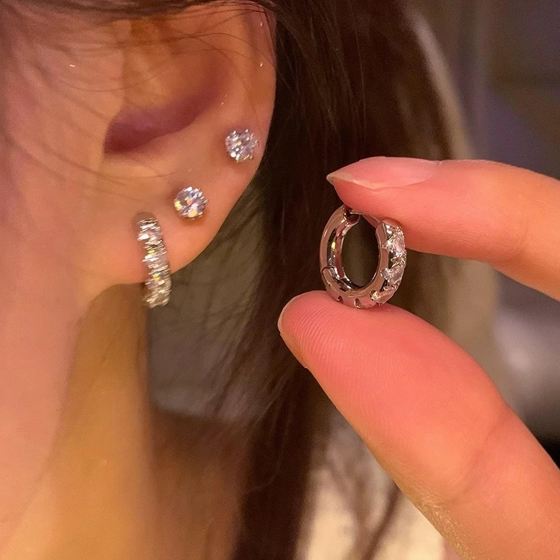 铜合金耳饰 到手4件~锆石耳钉气质耳环潮设计感通勤耳饰e2637
