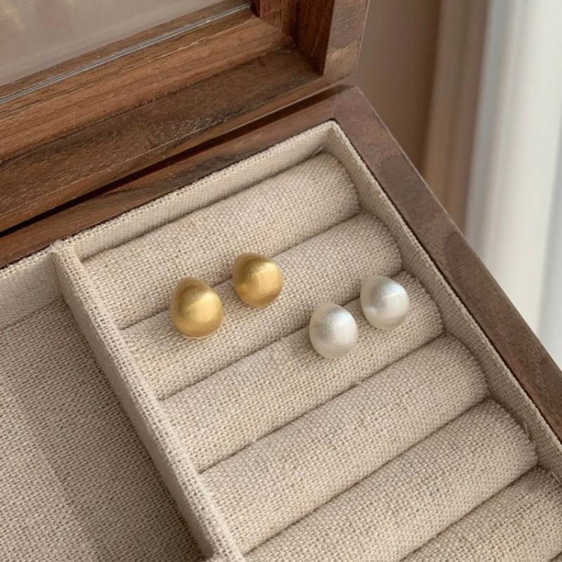 铜合金耳饰 水滴金属拉丝耳钉小众设计感耳环高级耳饰E2449