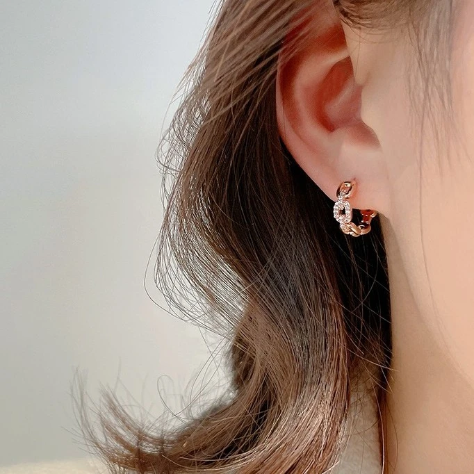 铜合金耳饰 【缠绵】新款潮链条耳环小众设计感玫瑰金耳圈耳饰E1593