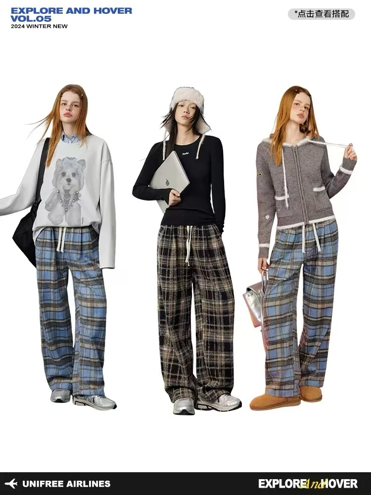 D5-3四色“节日氛围”格纹直筒裤