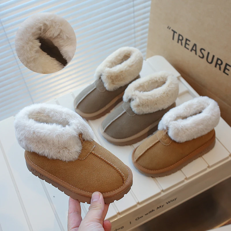 【卡柏专属】儿童雪地靴童鞋女童时尚百搭短靴加厚休闲软底保暖翻毛