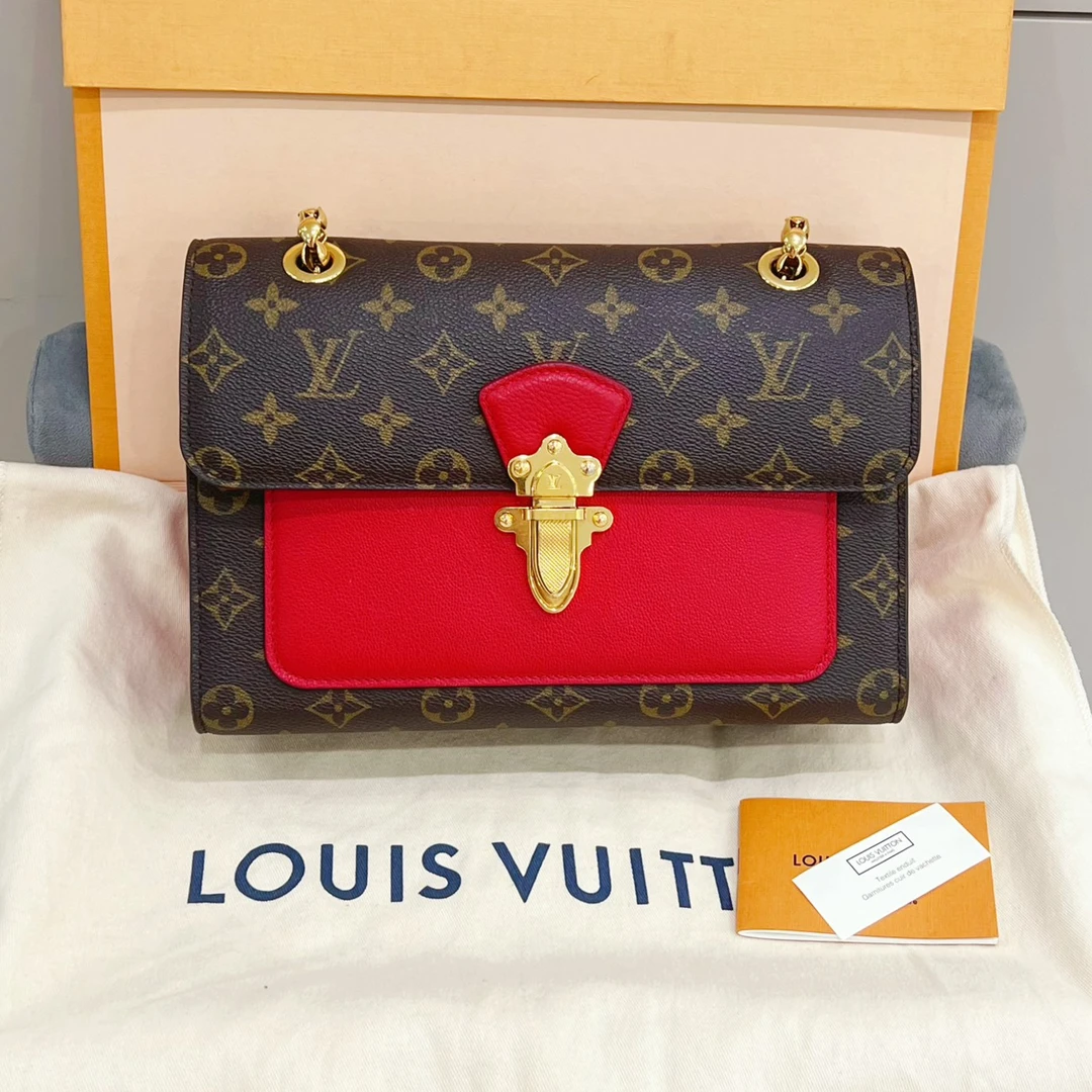 95新 LouisVuitton/路易威登 老花拼红维多利亚链条包 /7SH34974