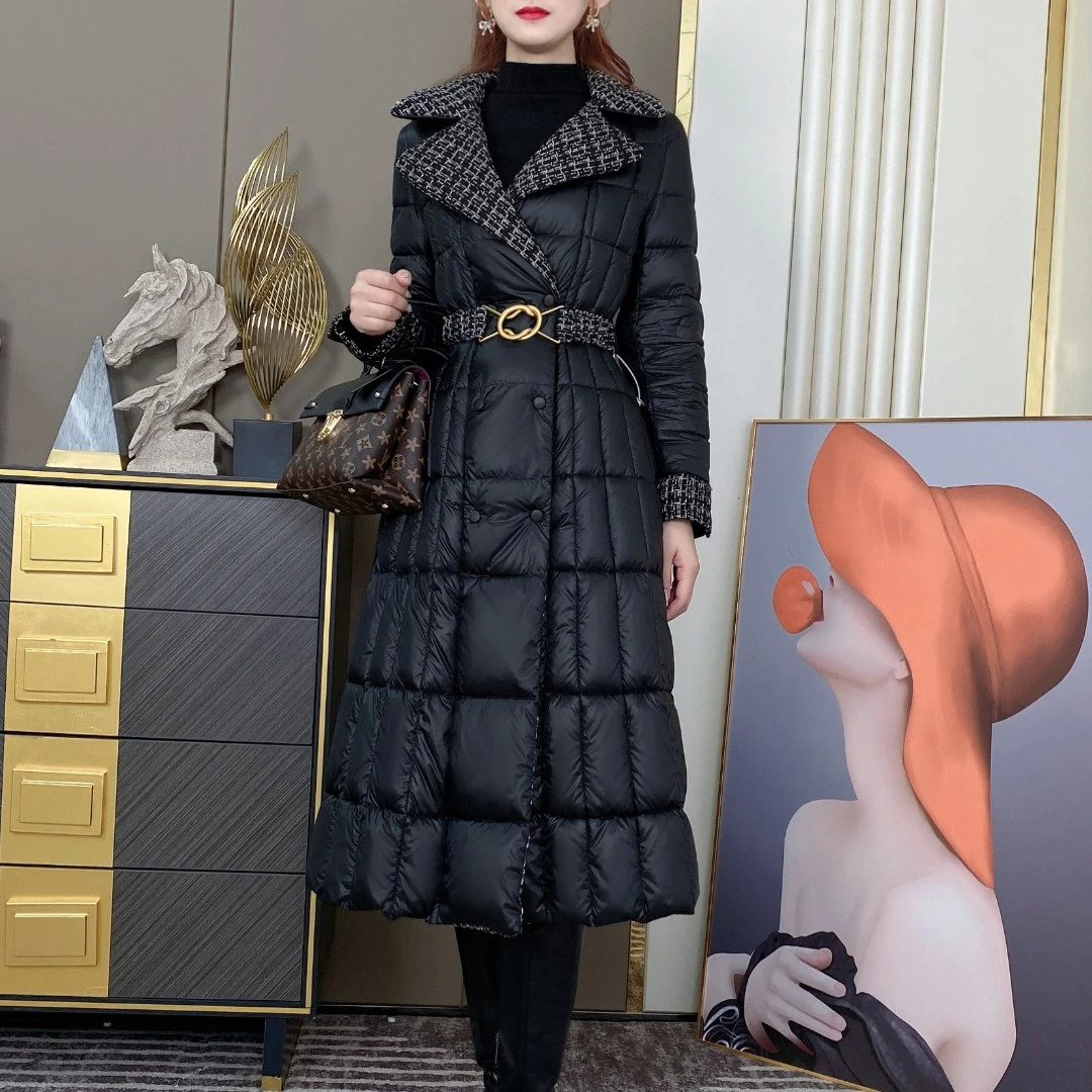 撤柜款时尚收腰显瘦90白鸭绒中长款修身过膝羽绒服女冬季保暖外套