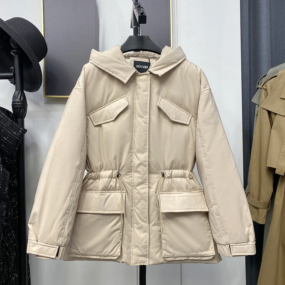 撤柜款 90白鸭绒羽绒服女冬季连帽收腰显瘦外套长袖百搭休闲