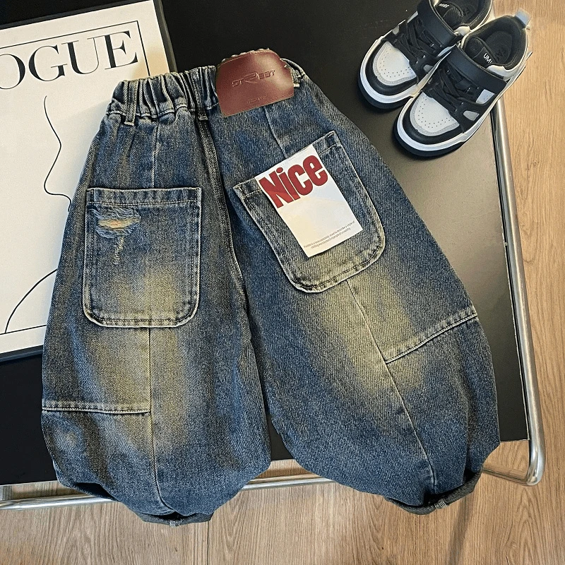 【新款】男童女童2025春秋儿童新款时尚休闲韩版NICE中大童牛仔裤
