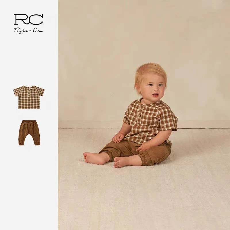 Ryleecru24SS春夏新款火山泥色儿童衬衫裤子连衣裙