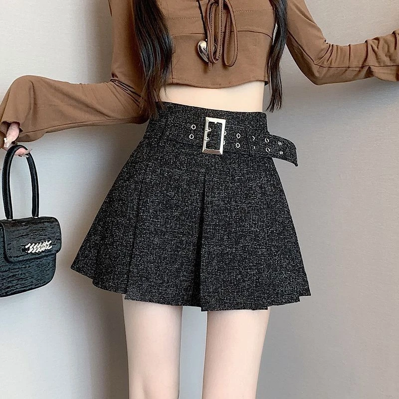 富家千金粉色小香风半身裙秋冬季粗花呢甜美小个子辣妹百褶短裙女