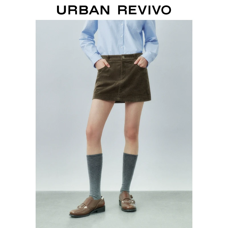 UR冬季新款女装时尚都市感坑条绒感A字廓形半裙UYU540034