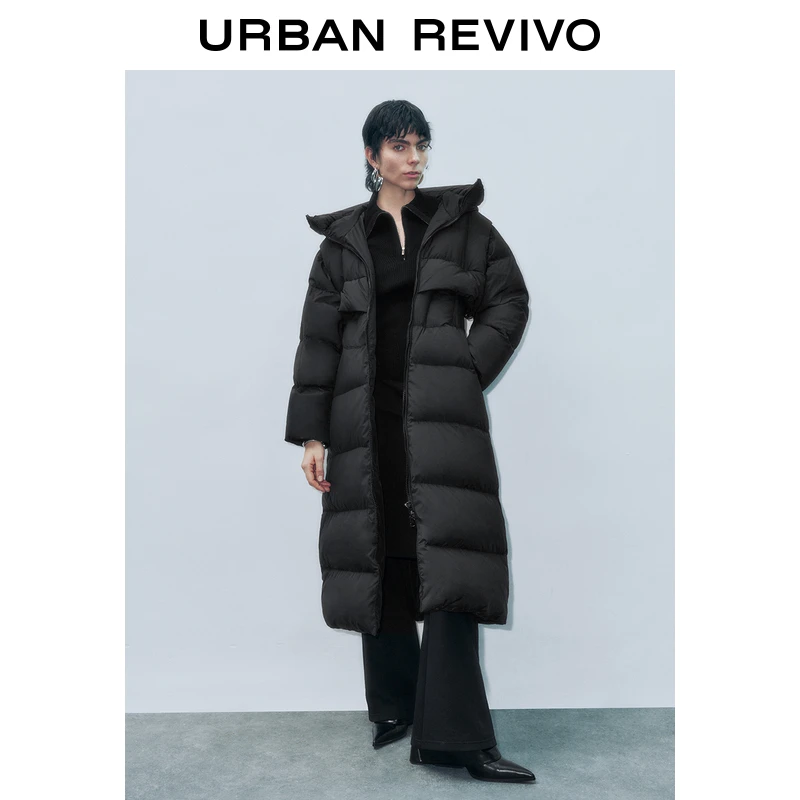 UR冬季新款女装休闲简约连帽抽绳宽松羽绒服UWG140101