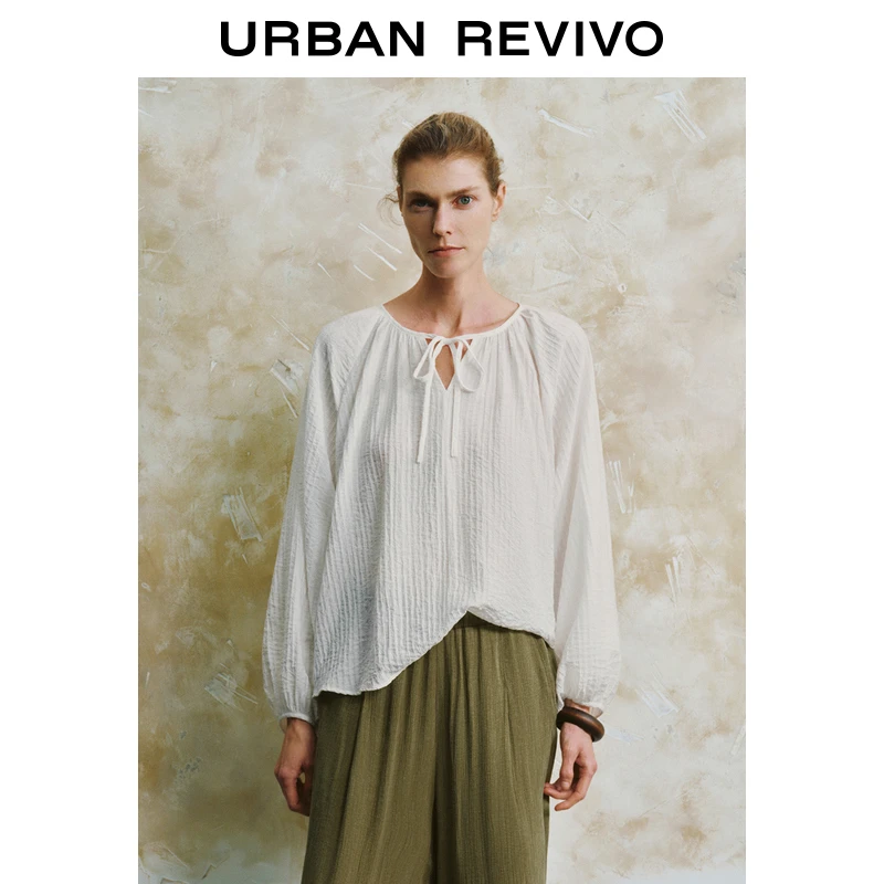 UR法式轻熟微皱肌理系带罩衫尤莱特衬衫UWM240009