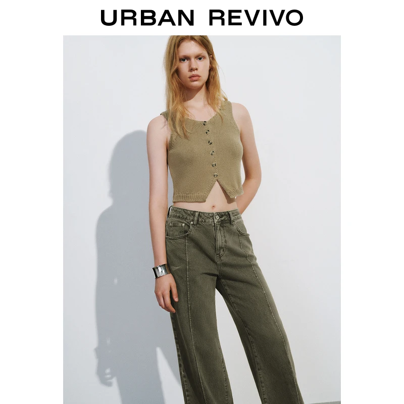 UR秋季新款女装美拉德肌理感纽扣无袖针织开衫UWL940096