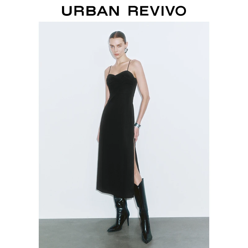 UR女装法式气质褶皱打揽吊带连衣裙UWG740243