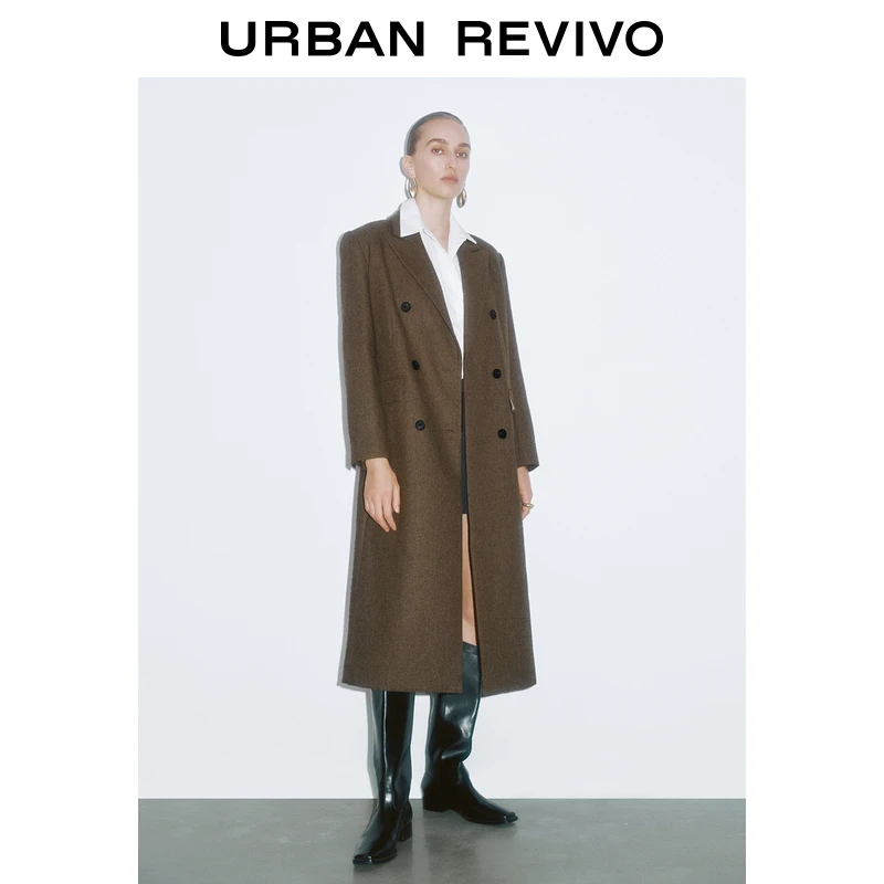 UR冬季新款女装雅丹风高智感双排扣宽松大衣UWG140155