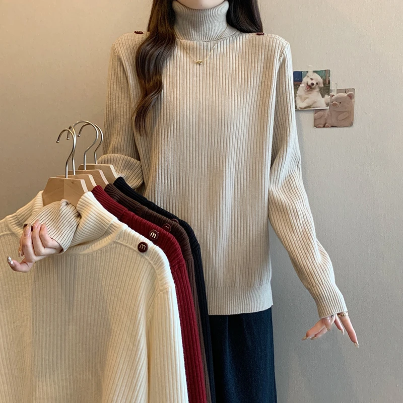 3655大码女装2024秋冬新款纯色宽松显瘦长袖毛衣针织衫打底衫