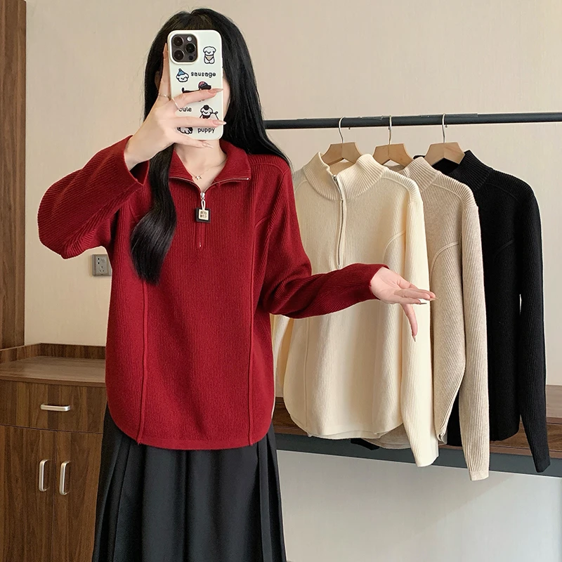 3504大码女装2024秋冬新款时尚针织衫宽松显瘦加厚长袖毛衣外套女