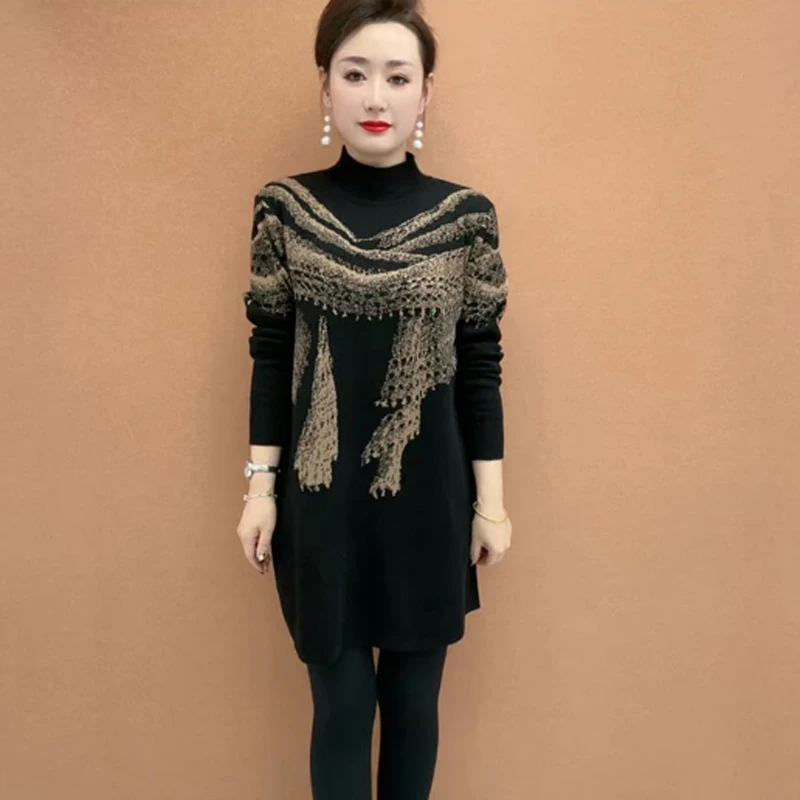 针织毛衣女士中长款宽松显瘦大码妈妈加大码打底衫