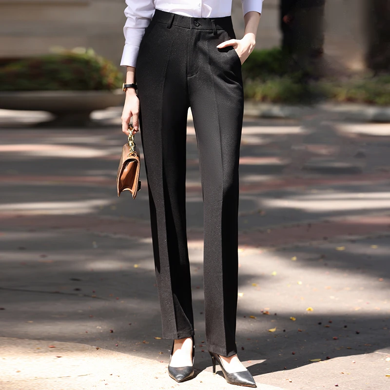 高腰西装裤女黑色工作职业秋冬直筒显瘦长裤子银行时尚西裤休闲裤