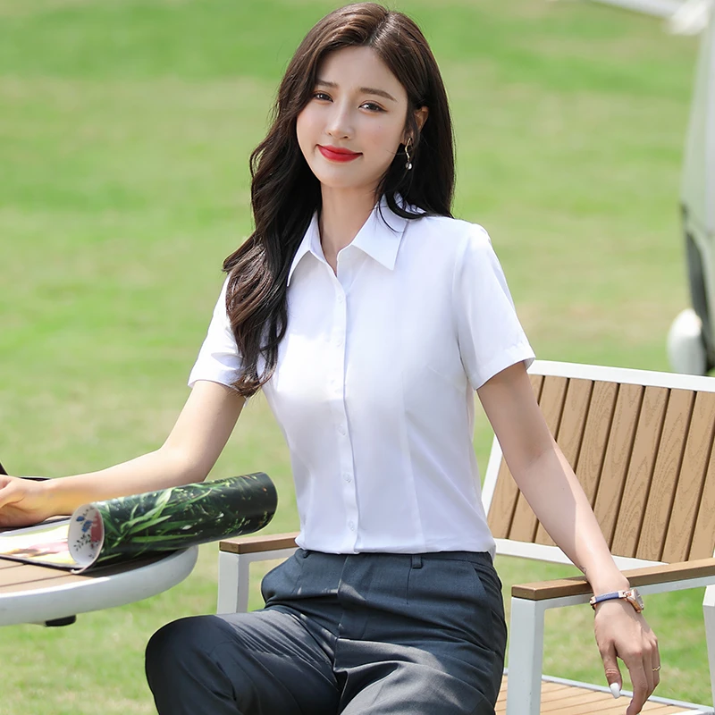 【60%棉-方领】白衬衫女短袖夏季职业装衬衣女上班通勤工作服正装