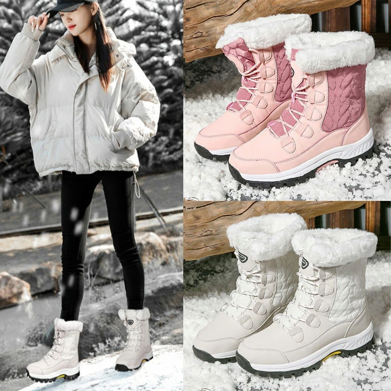 高帮棉靴冬季户外雪地靴女厚底增高中筒加绒加厚保暖棉鞋女