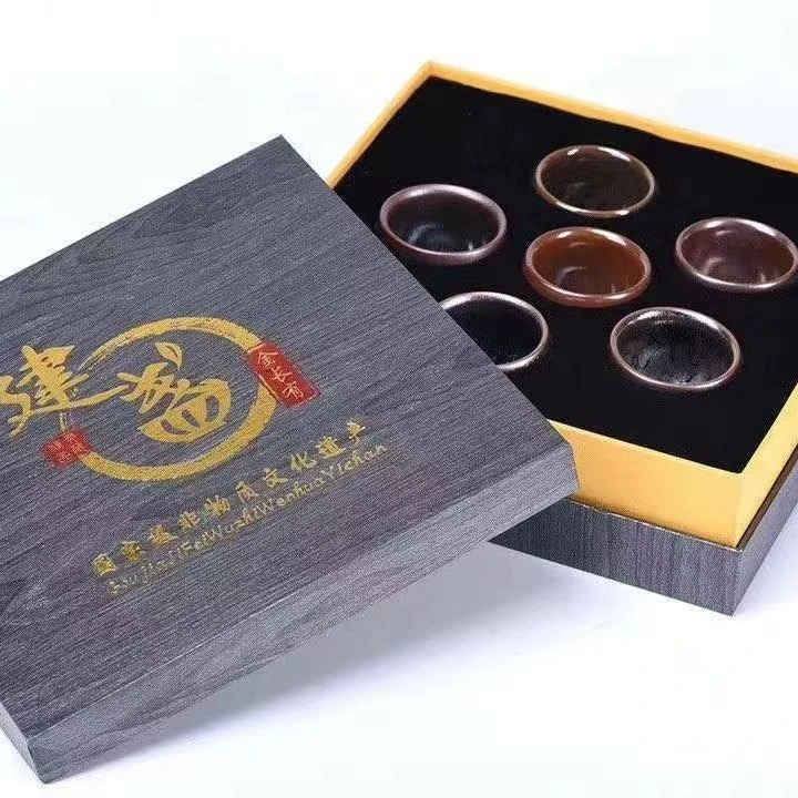 建窑建盏 铁胎原矿 金长有手作【六色杯】小蛋杯 全包釉 蓝莲花