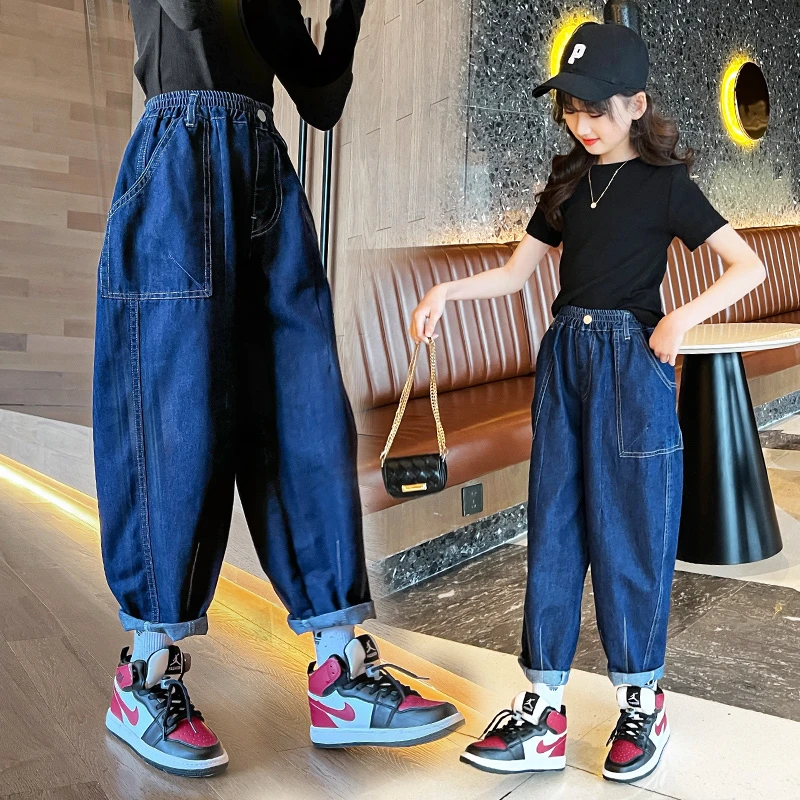 女童牛仔裤秋装裤子春秋款长裤休闲裤2025洋气秋装中大童哈伦裤潮