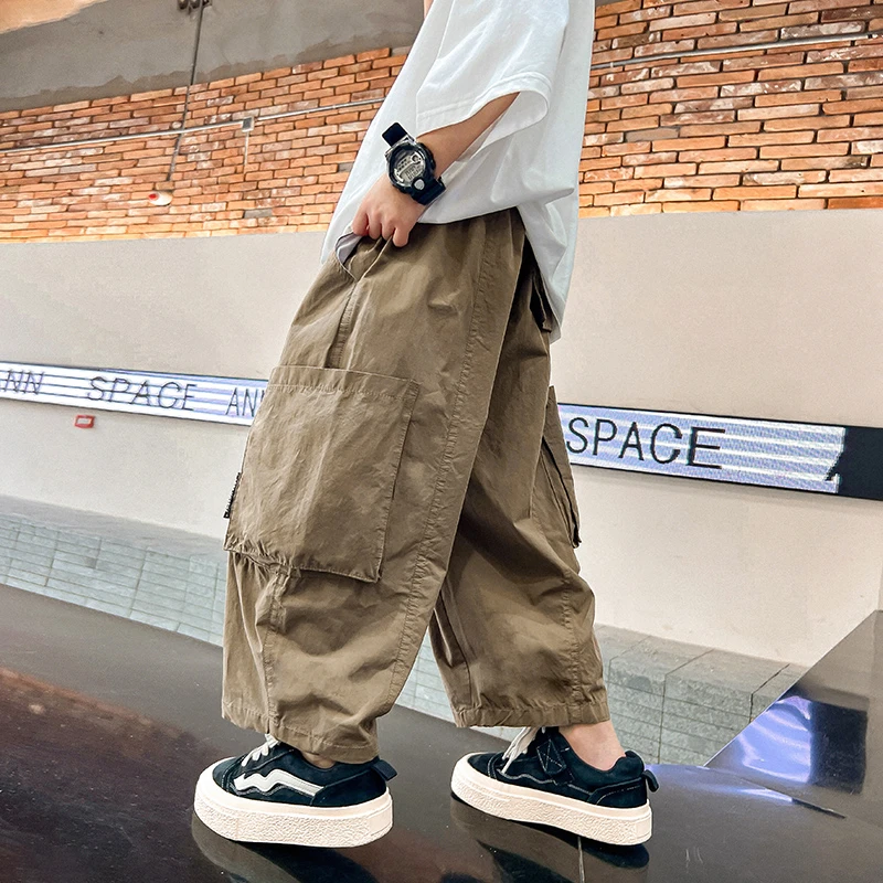 男大童夏季直筒宽松九分工装裤2025新款儿童装男孩帅气薄款裤子潮