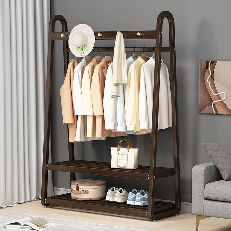 落地式衣帽架简易实木衣柜家用卧室晾衣架多功能衣帽间可移动衣柜