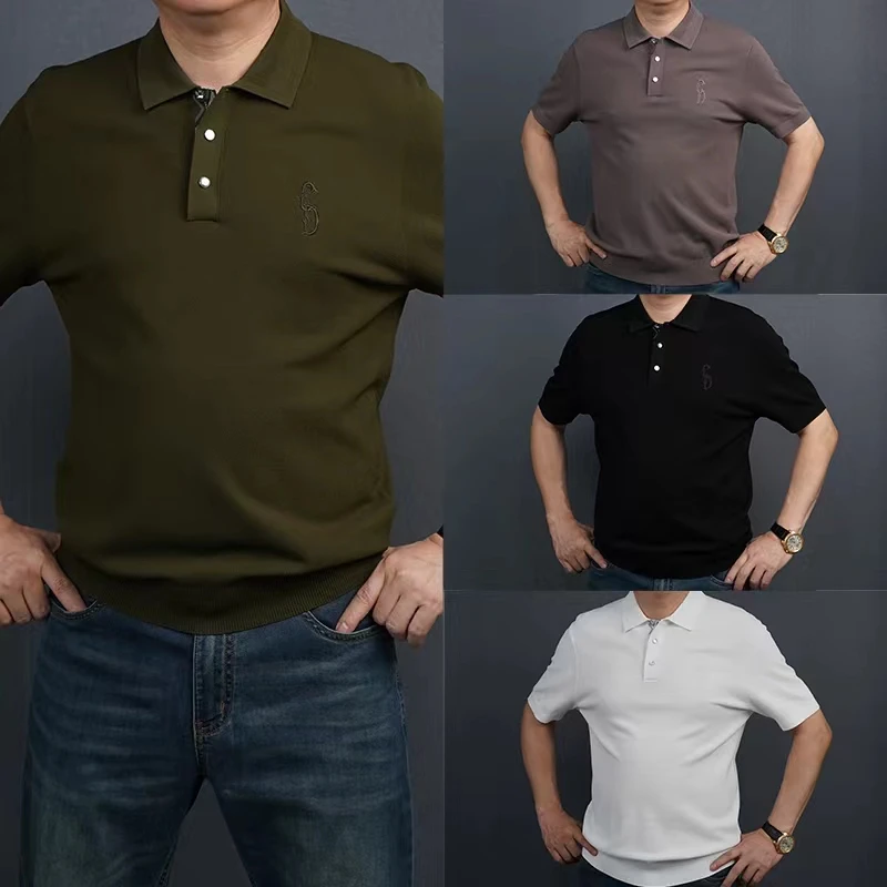 【7147】男士时尚休闲百搭高品质夏季纯色翻领简约高奢休闲半袖POLO