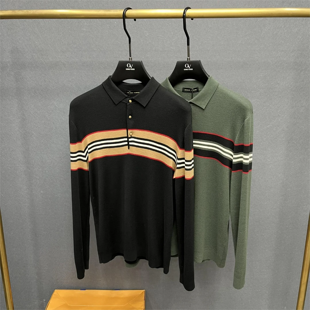 【210】佤沙服饰秋冬高奢横条圆领男士羊毛衫
