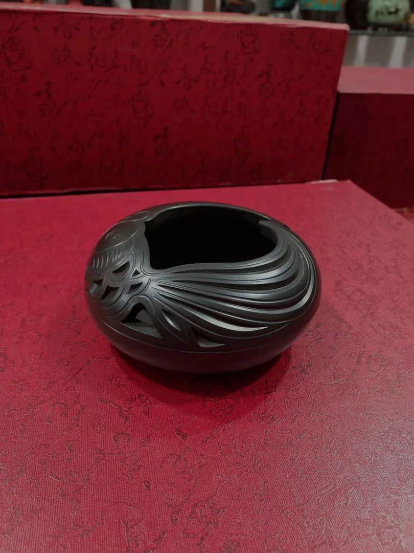 邯郸黑陶烟灰缸手工艺品家居摆个把黑陶瓷办公室摆件伴手礼礼盒装