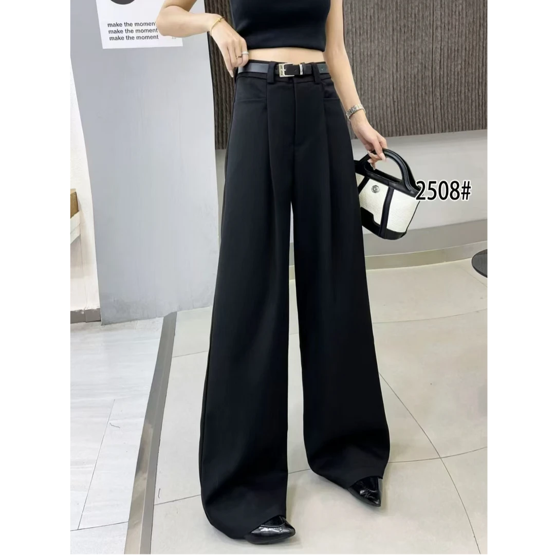 高级设计感黑色西装裤阔腿裤女秋季高腰宽松长裤垂感拖地直筒裤