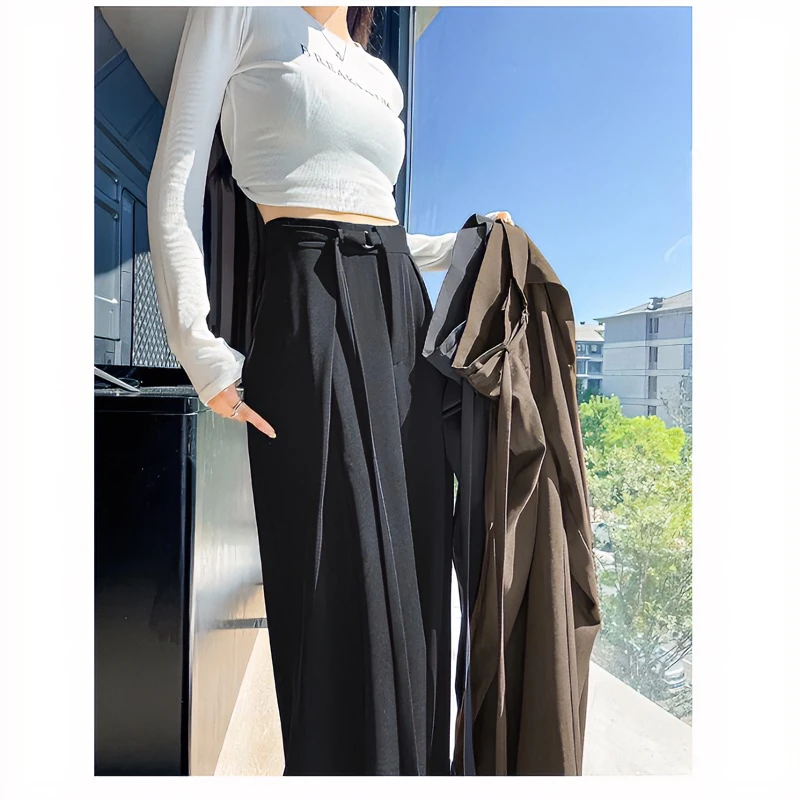 高级黑色气质西装阔腿裤女秋季高腰搭配洋气小个休闲直筒拖地长裤