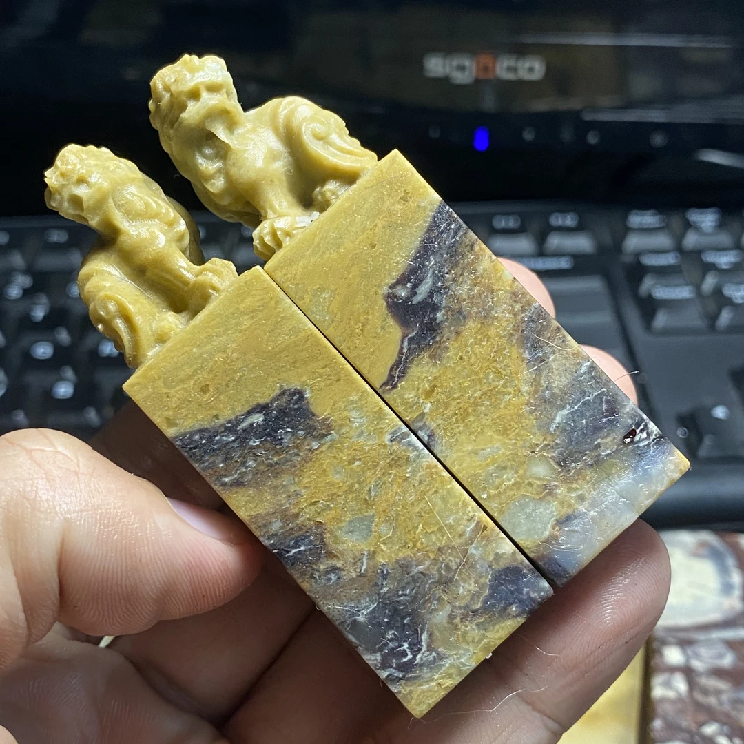 青田石豹纹石对章无裂痕印面刀感好2.0*2.0*7.8cm如图发货包邮