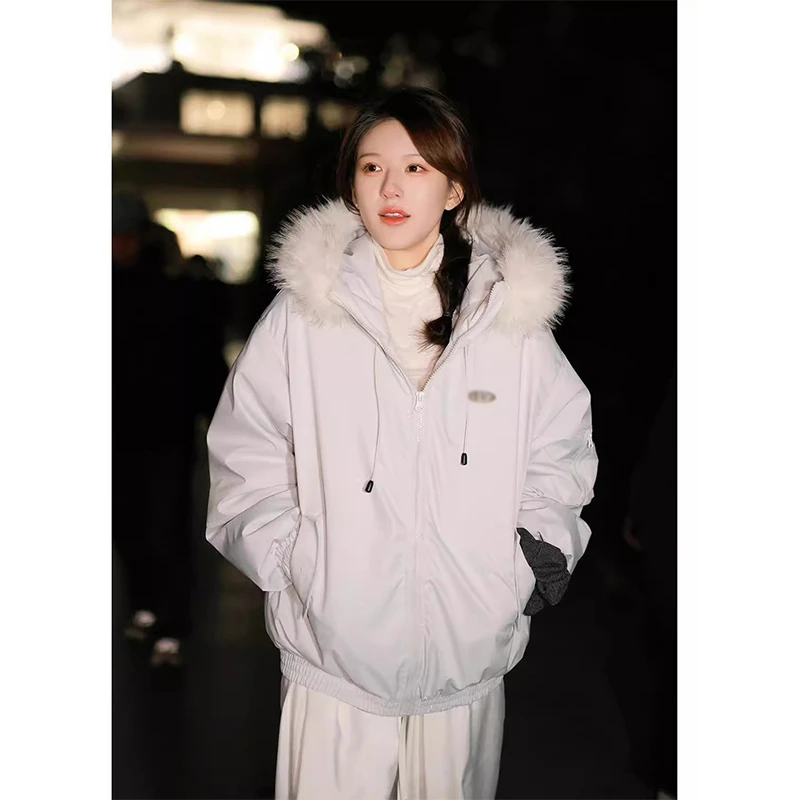 冬季新款保暖加厚大毛领工装棉服女宽松百搭明星同款棉衣棉袄外套