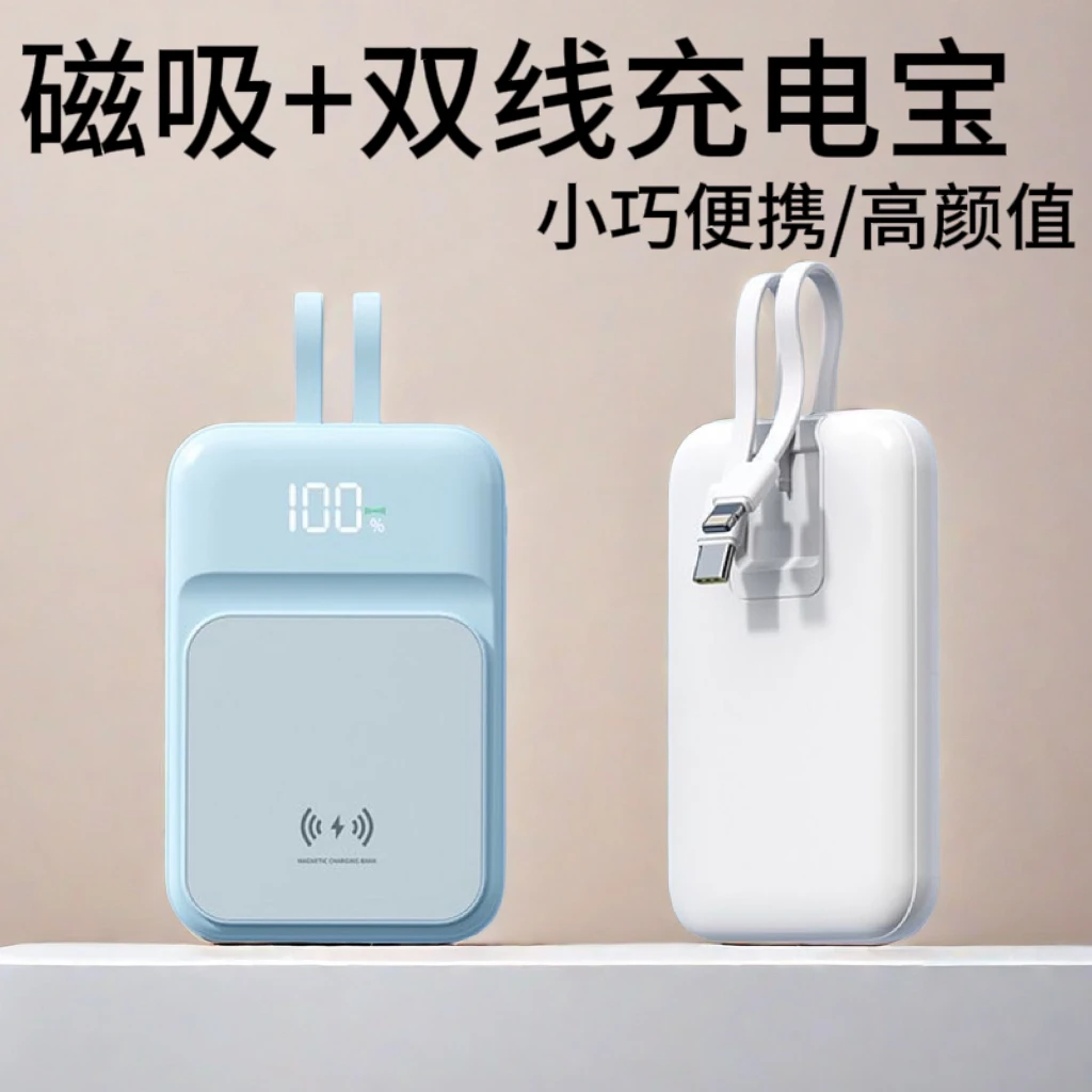 DT长宁-磁吸无线充 快充充电宝10000毫安实标容量带双线小巧便携