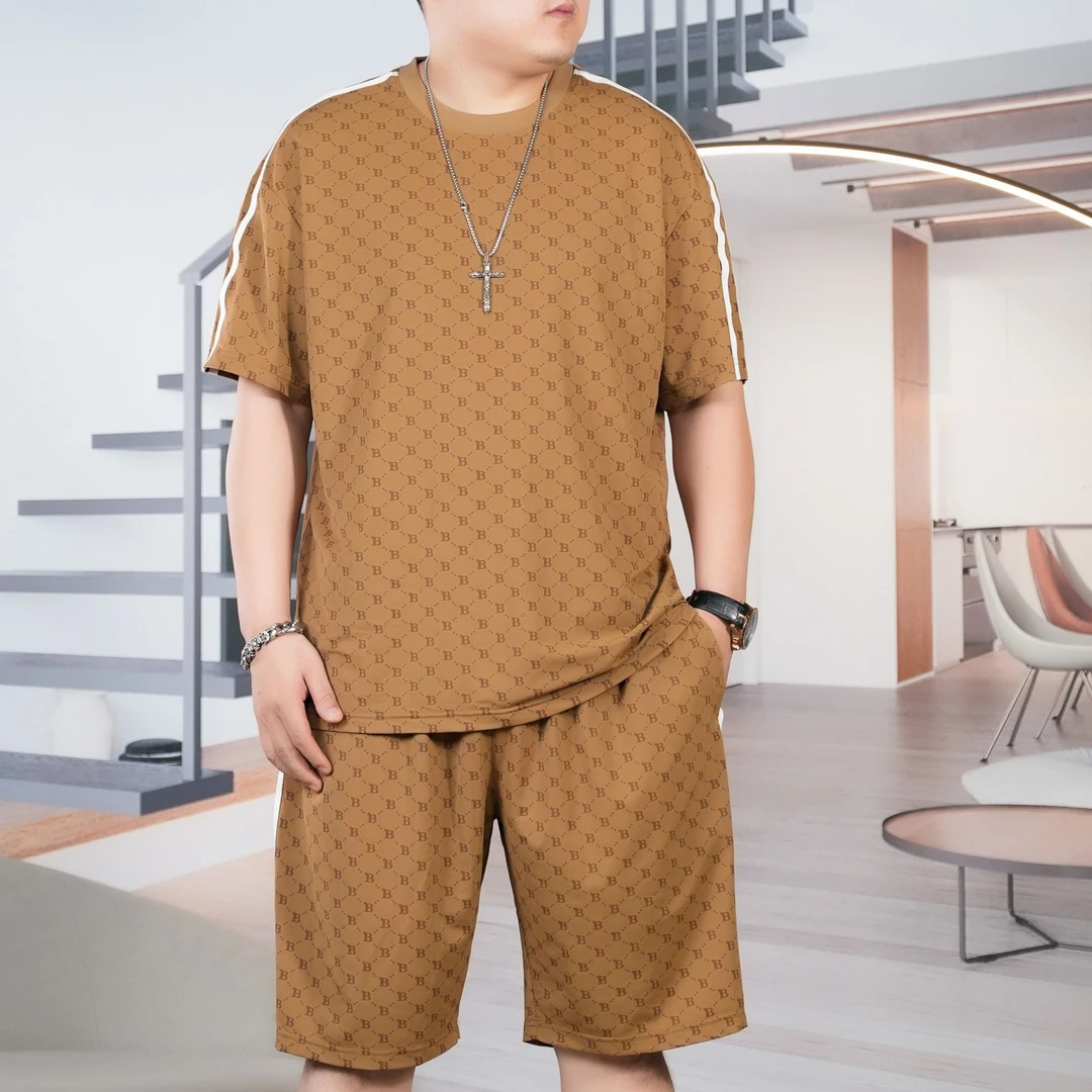 大码男士套装2024夏季新款宽松休闲加肥加大胖子透气套装PC320818