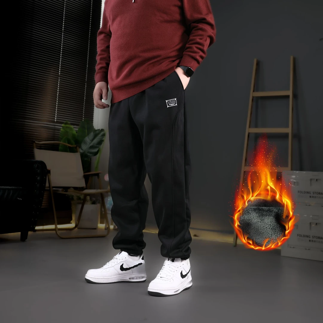 冬季加绒卫裤大码休闲百搭保暖卫裤宽松潮流束脚长裤PC440103