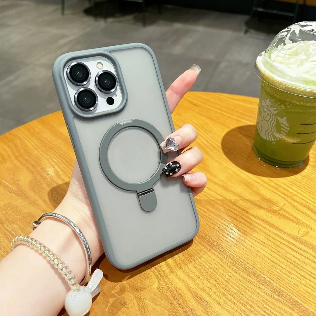 磁吸苹果14promax手机壳带镜头膜支架iPhone15新款13磨砂12透明硬