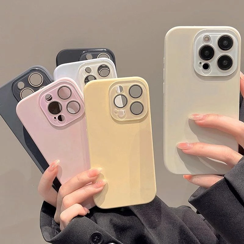 高级感纯色苹果15promax手机壳带镜头膜iPhone14/13/12肤感液态软