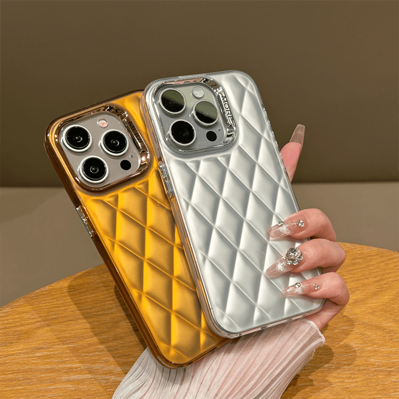 小众轻奢菱格适用苹果15promax手机壳电镀iPhone14pro/13保护套硬