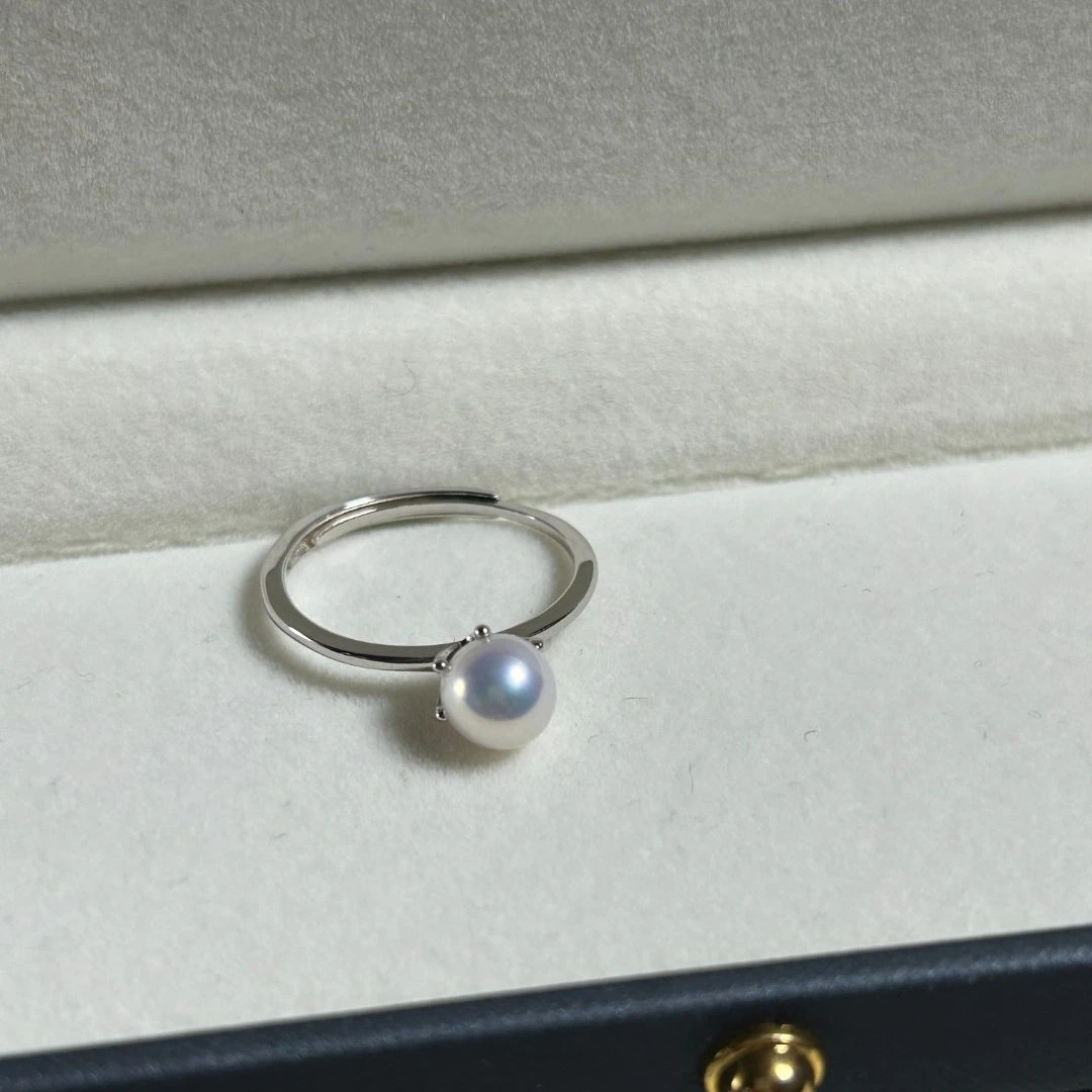 SEA PEARL【水中珠】 淡水天然无核珍珠6.5-7MM戒指公主戒