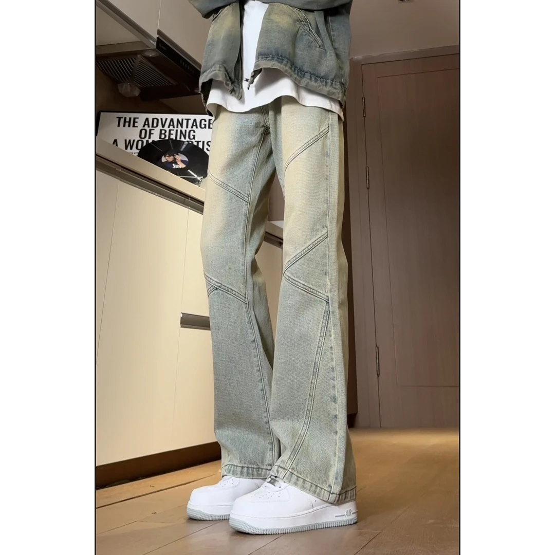 秋季小众水洗美式牛仔裤男设计感宽松潮流牛仔裤显瘦百搭高街男女