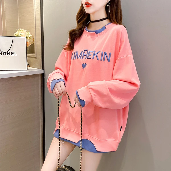 宽松哺乳衣秋装外出时尚辣妈款产后长袖薄卫衣韩版喂奶假两件