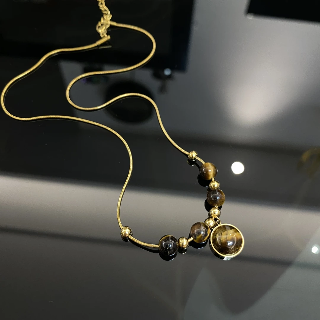 钛钢项链 钛钢项链 时尚百搭美拉德系珠珠吊坠项链YZ035-5