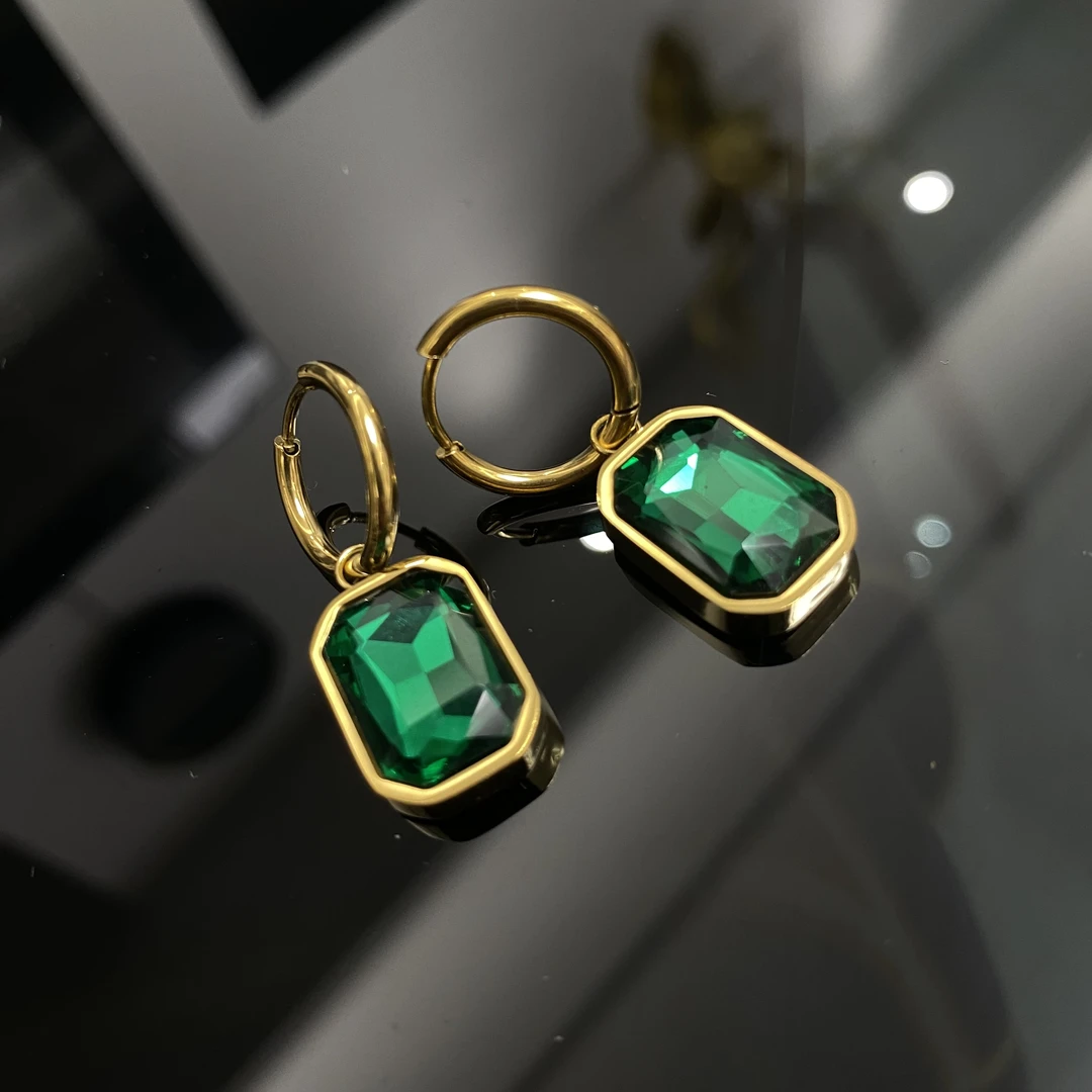 钛钢耳饰 方块绿绿百搭耳扣个性耳环AL056-6