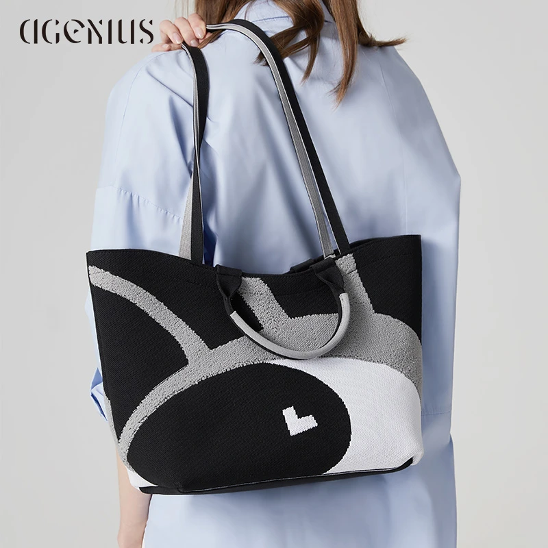 DGENIUS包包女士2024新款质感托特包大容量单肩包小众针织通勤包