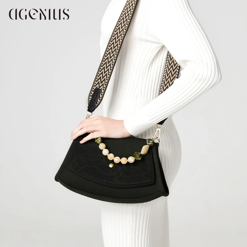 DGENIUS托特包包女2024新款时尚编织包轻奢黑色设计感手提单肩包