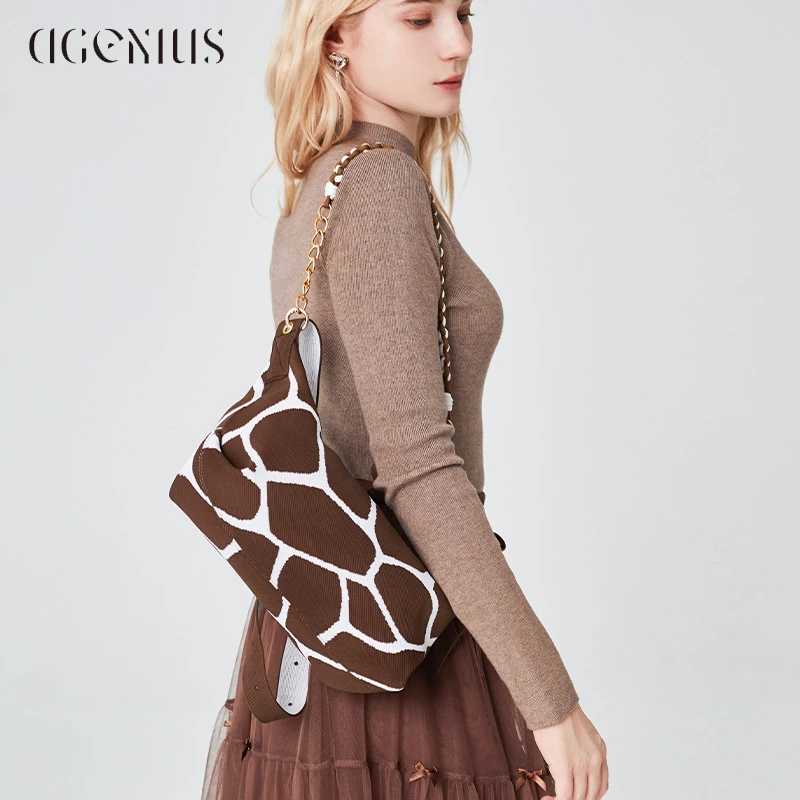 DGENIUS原创包包女秋冬新款高级感编织单肩包豹纹女包小众斜挎包
