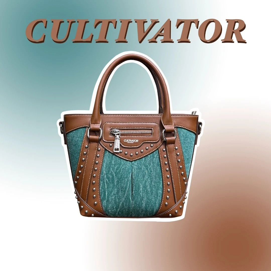 Cultivator原创小众复古水洗牛仔棕绿撞色精致手提斜挎菜篮手机包